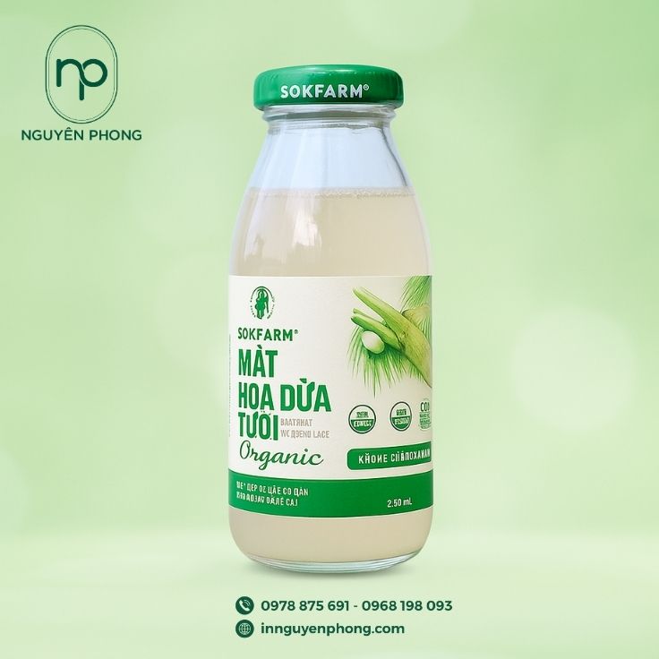 Mẫu tem nhãn dán quanh lọ mật hoa dừa